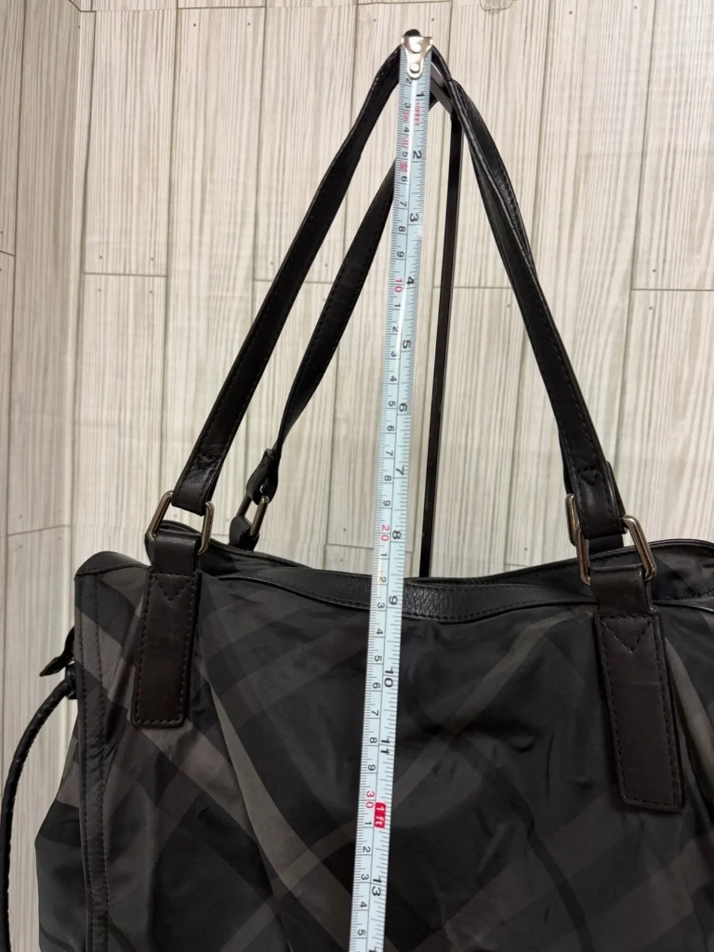 Burberry Black Nova Check Nylon Tote Bag Leather Trim Shoulder Bag Large